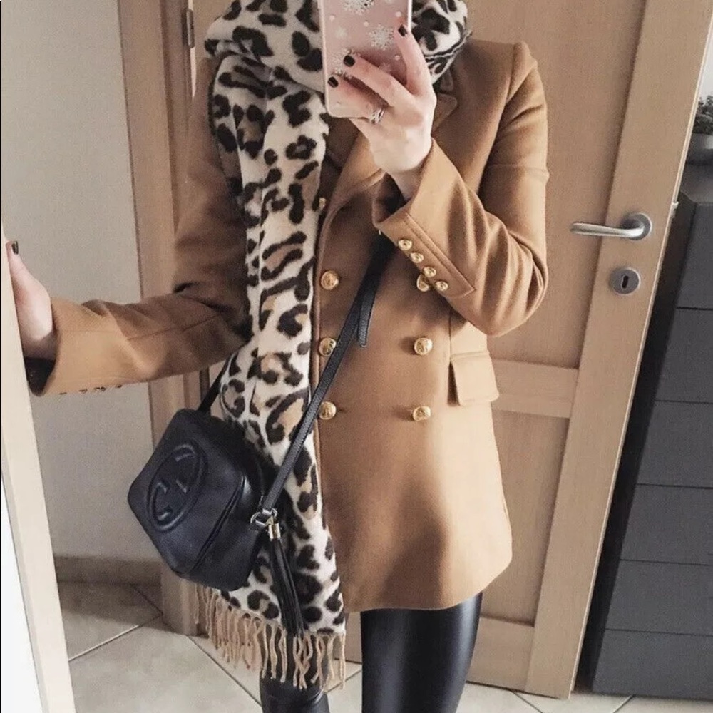 ZARA WOOL BLEND SHORT BUTTONED CAMEL COAT SIZE XS